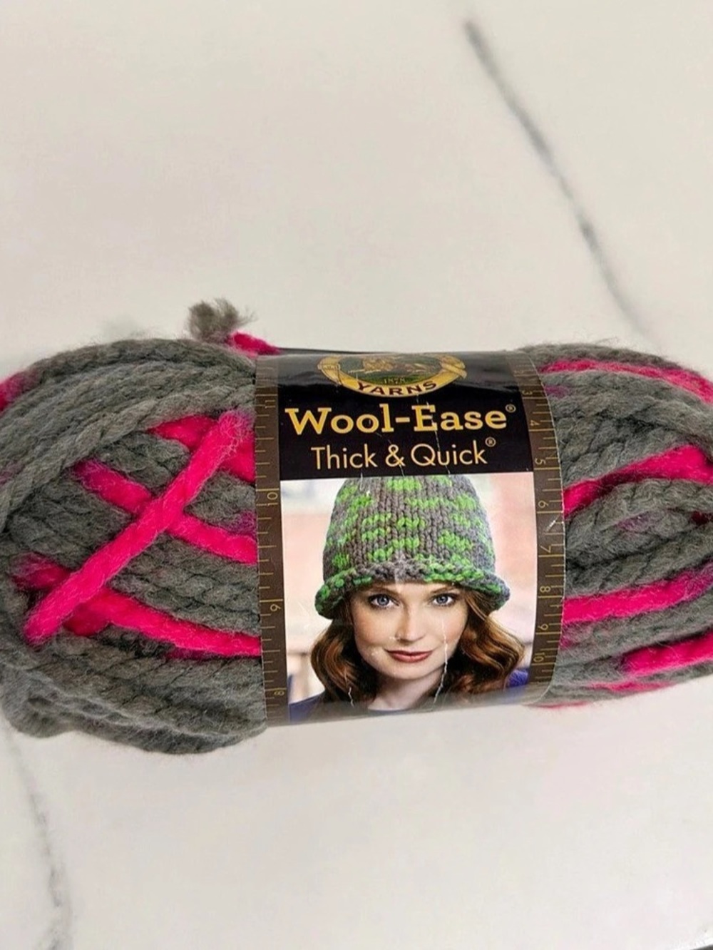 Lion Brand Wool-Ease Thick & Quick Yarn Skein Gray & Pink